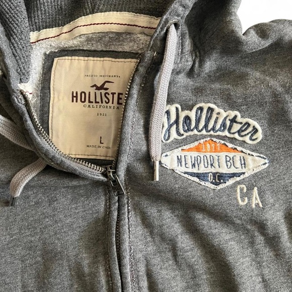 Hollister Gray Zip Hoodie with Newport Beach Patch - Picture 2 of 6